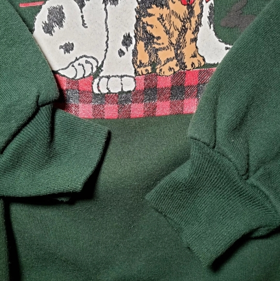 Vintage 90s Gopher Sport Dalmatian Dog Cat Plaid Collar Sweatshirt Large Winter - Picture 7 of 12